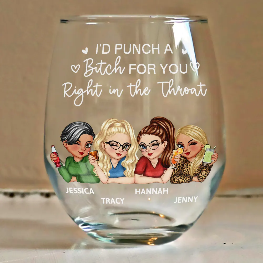 Right In The Throat Besties Sisters - Personalized Stemless Wine Glass - Image 4