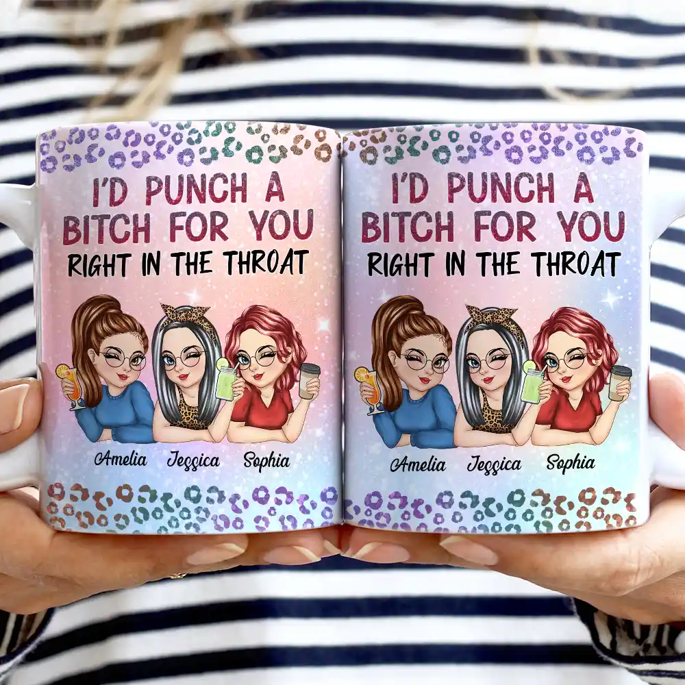 Right In The Throat Besties Twinkle Leopard - Personalized White Edge-to-Edge Mug - Image 2