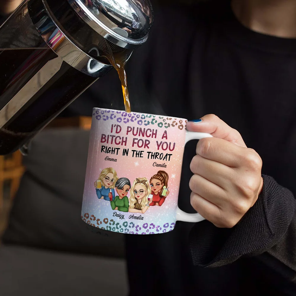 Right In The Throat Besties Twinkle Leopard - Personalized White Edge-to-Edge Mug - Image 4