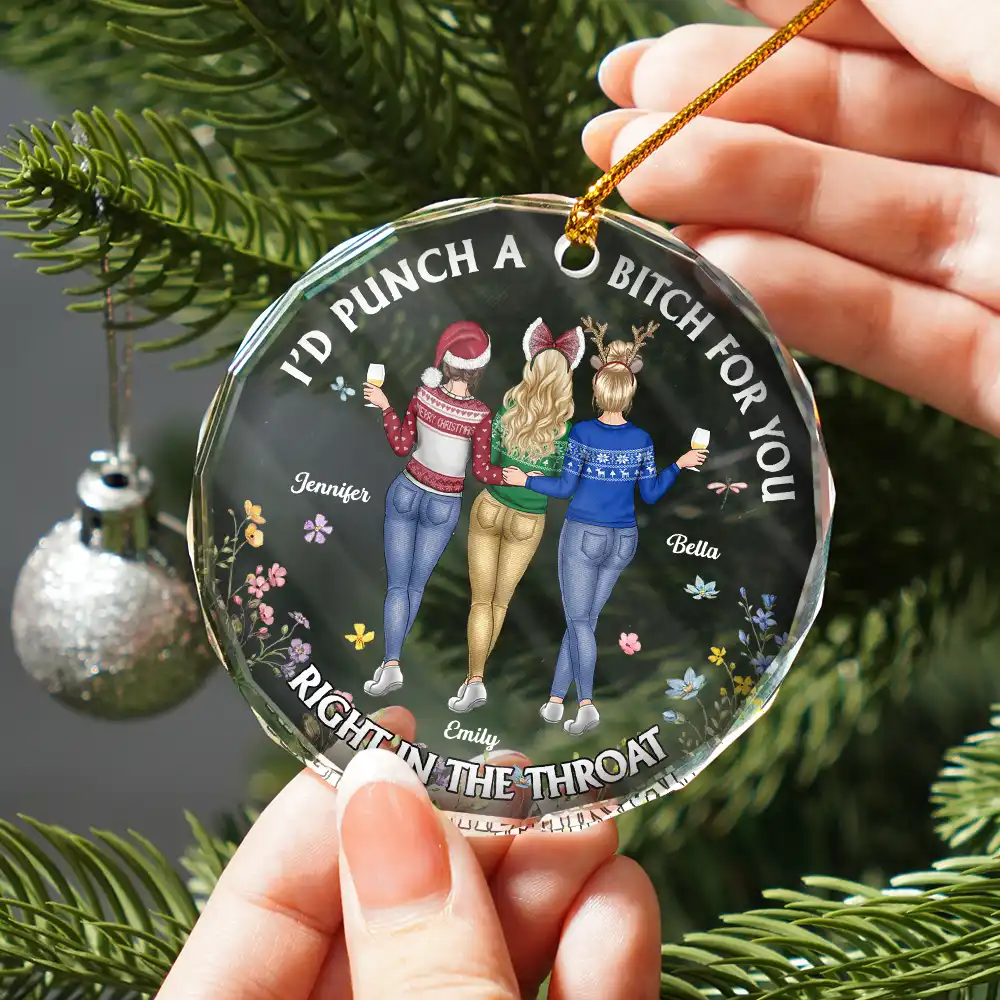 Right In The Throat Funny Besties - Personalized Circle Glass Ornament - Image 2
