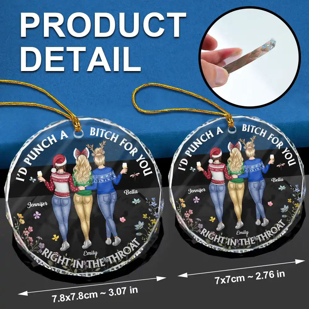 Right In The Throat Funny Besties - Personalized Circle Glass Ornament - Image 6