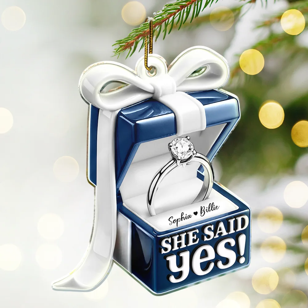 Ring Box She Said Yes - Personalized Custom Shaped Acrylic Ornament - Image 2