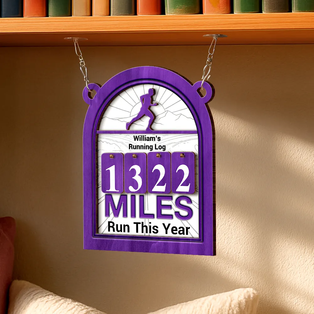 Running Log Tracker Miles Run This Year - Personalized Hanging Tracker Sign - Image 4