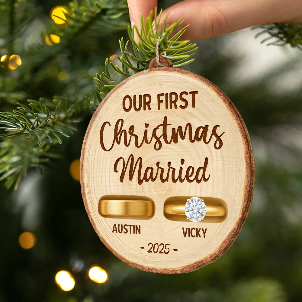 Rustic Keepsake For Our First Season Of Forever - Personalized Custom Shaped Wooden Ornament - Image 2
