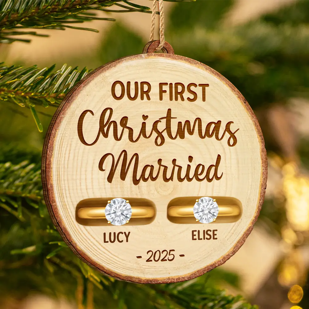 Rustic Keepsake For Our First Season Of Forever - Personalized Custom Shaped Wooden Ornament - Image 3