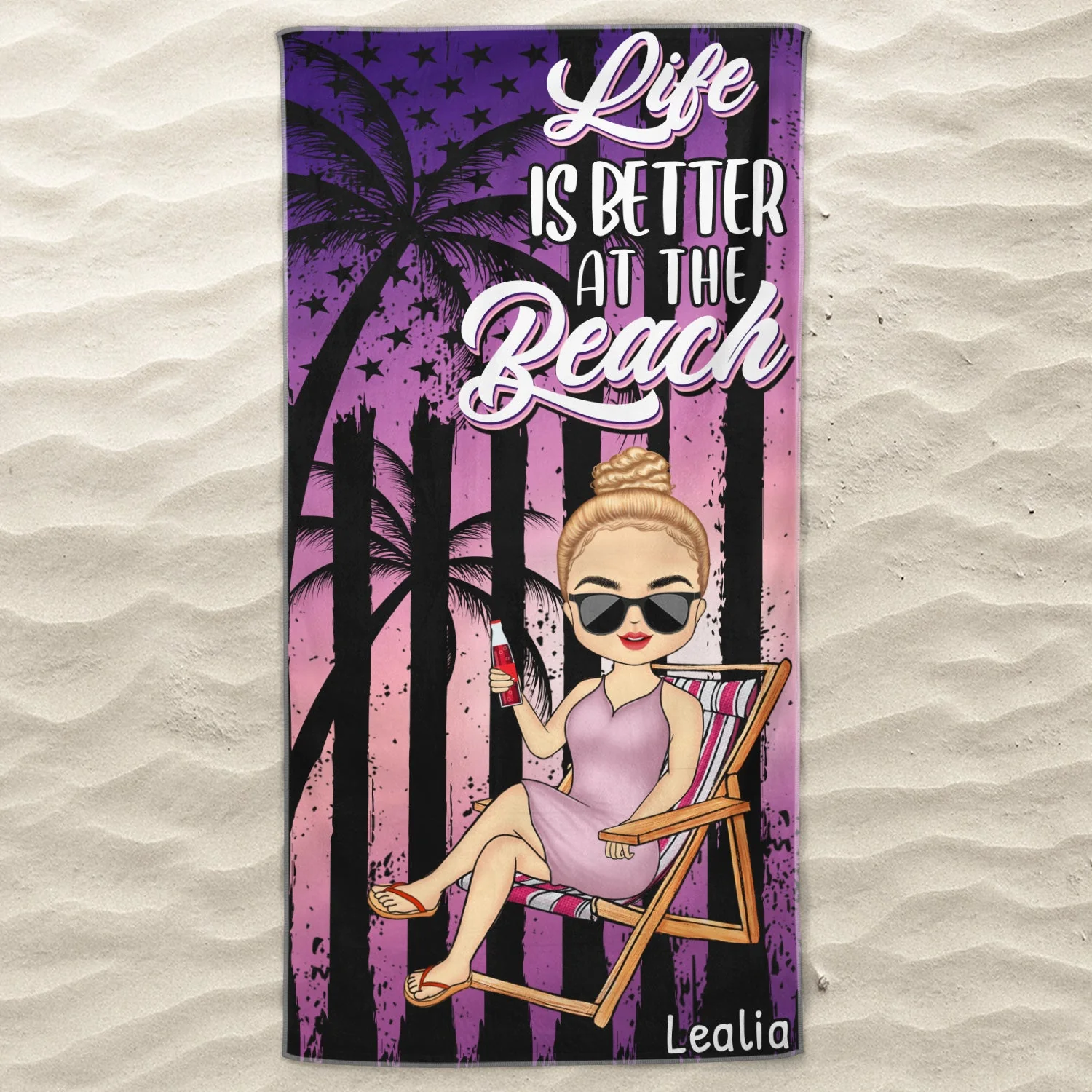 Salty Lil' Beach - Birthday, Summer Gift For Him, Her, Yourself, Girlfriend, Boyfriend, BFF Best Friends, Traveling Lovers - Personalized Custom Beach Towel - Image 3