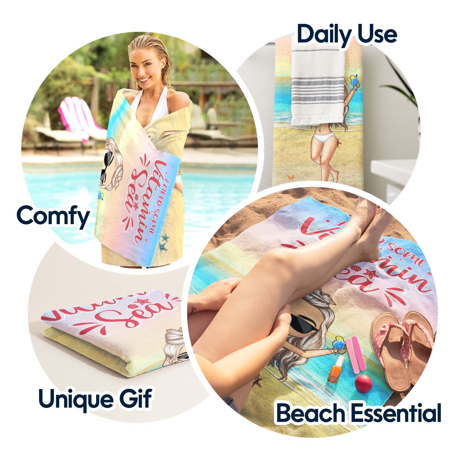 Salty Lil Beach Chibi Woman Man - Gift For Beach Lovers - Personalized Custom Beach Towel - Image 5