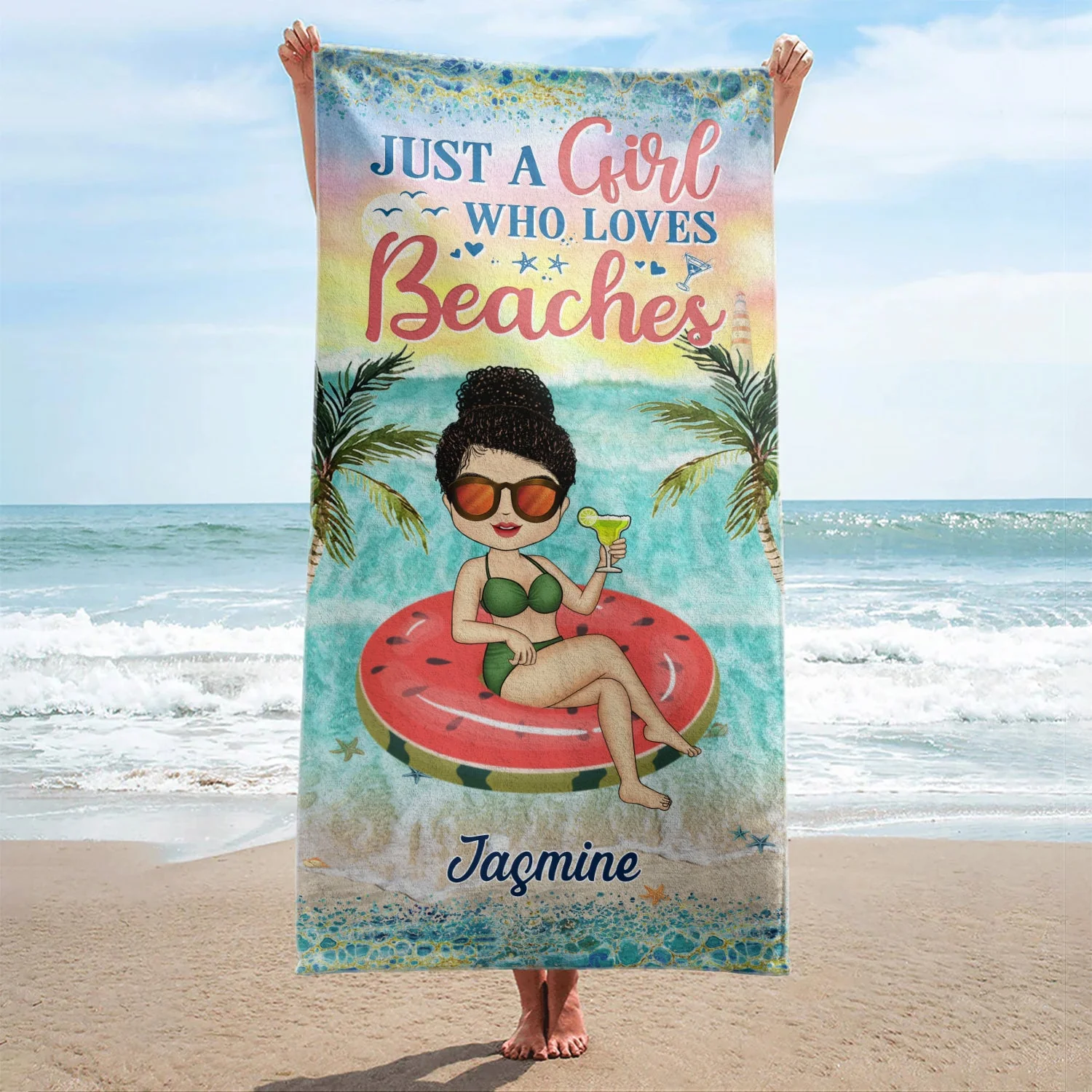 Salty Lil' Beach Tanned And Tipsy Pool Hair Don't Care - Birthday, Anniversary, Travel, Vacation Gift For Woman - Personalized Beach Towel - Image 2