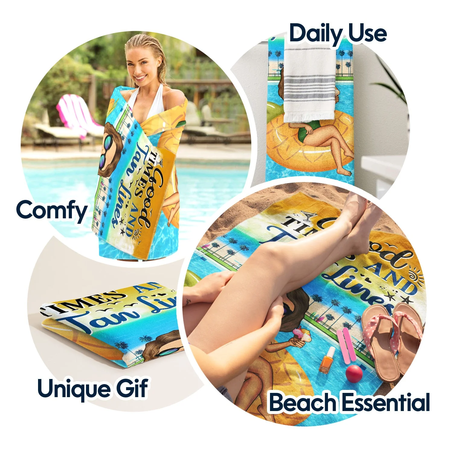 Salty Lil' Beach Tanned And Tipsy Pool Hair Don't Care - Birthday, Anniversary, Travel, Vacation Gift For Woman - Personalized Beach Towel - Image 5