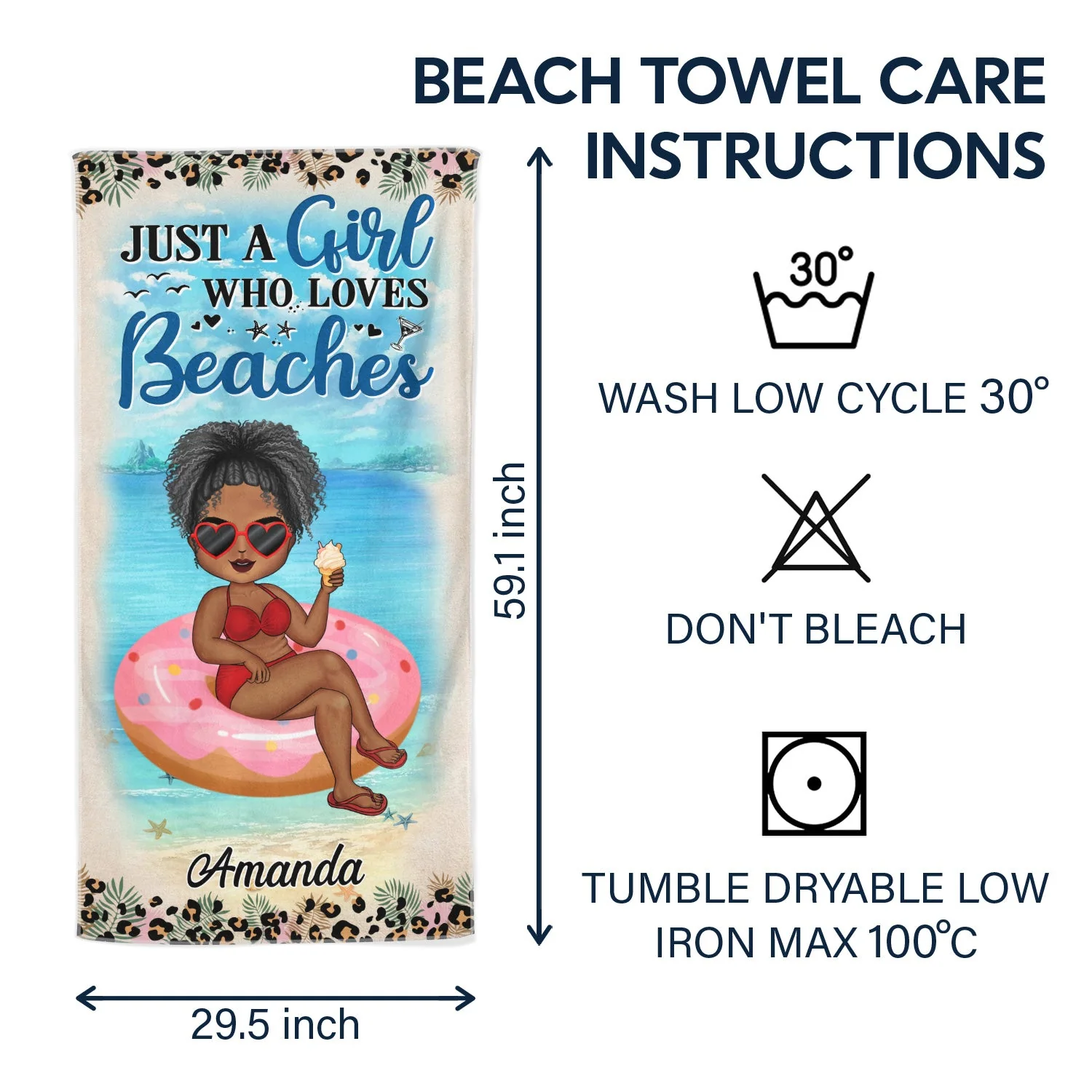 Salty Lil' Beach Tanned And Tipsy Pool Hair Don't Care - Birthday, Anniversary, Travel, Vacation Gift For Woman - Personalized Beach Towel - Image 6