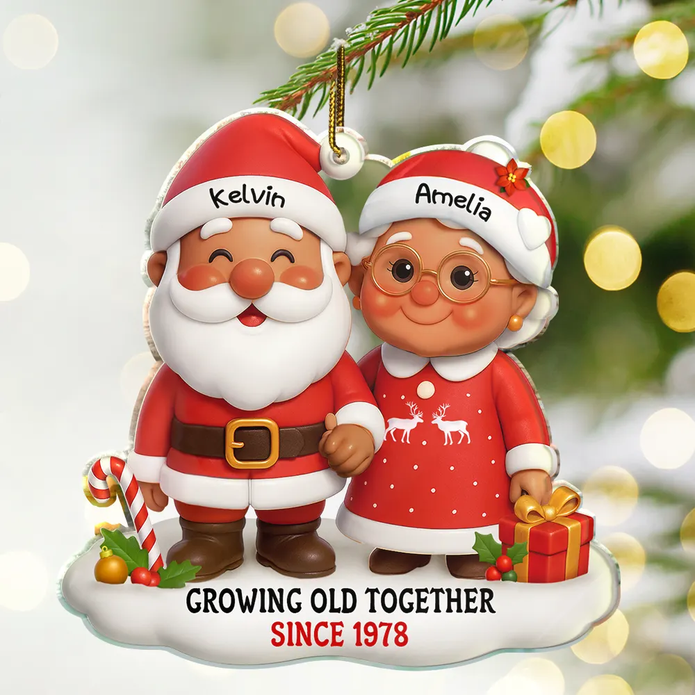 Santa Couple Growing Old Together - Personalized Custom Shaped Acrylic Ornament - Image 2