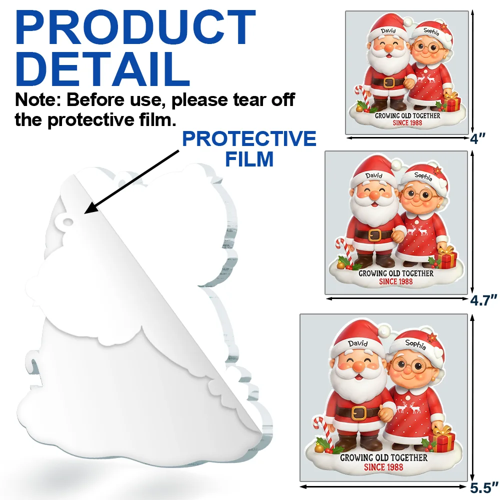 Santa Couple Growing Old Together - Personalized Custom Shaped Acrylic Ornament - Image 6