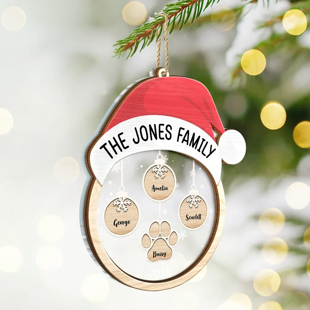 Santa Hat Family Charms Custom Names - Personalized 2-Layered Mix Ornament - Image 2