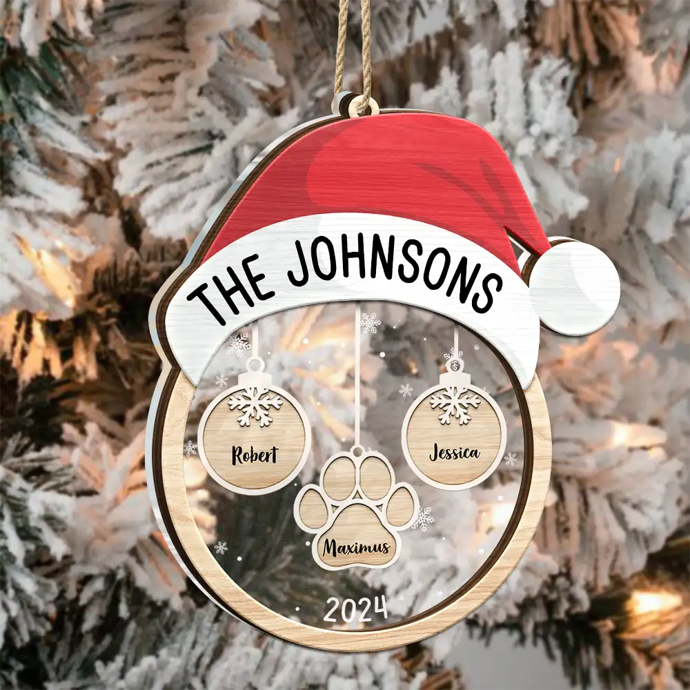 Santa Hat Family Charms Custom Names - Personalized 2-Layered Mix Ornament - Image 3