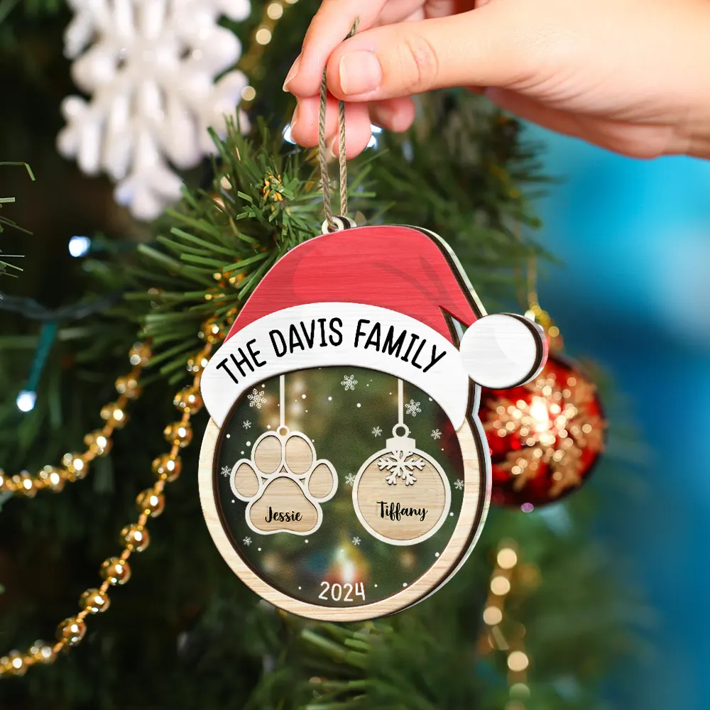 Santa Hat Family Charms Custom Names - Personalized 2-Layered Mix Ornament - Image 4