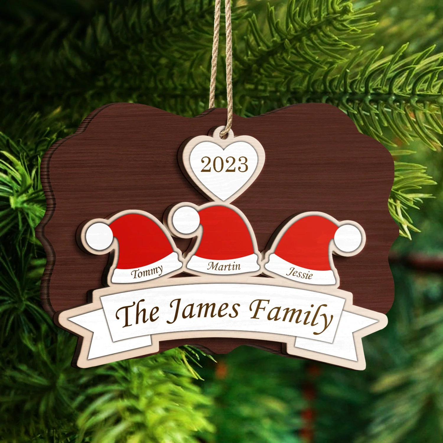 Santa Hats - Christmas Gift For Family, Parents, Grandparents - Personalized 2-Layered Wooden Ornament - Image 4