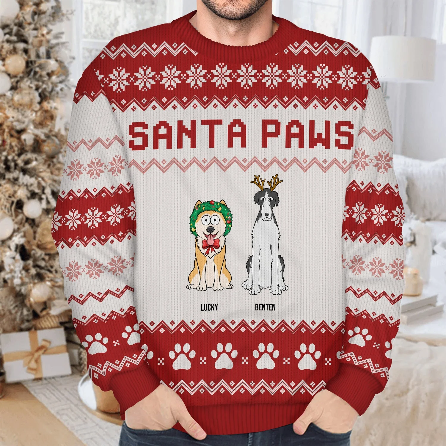 Santa Paws - Christmas Gift For Dog Cat Lovers - Personalized Unisex Ugly Sweater - Image 4