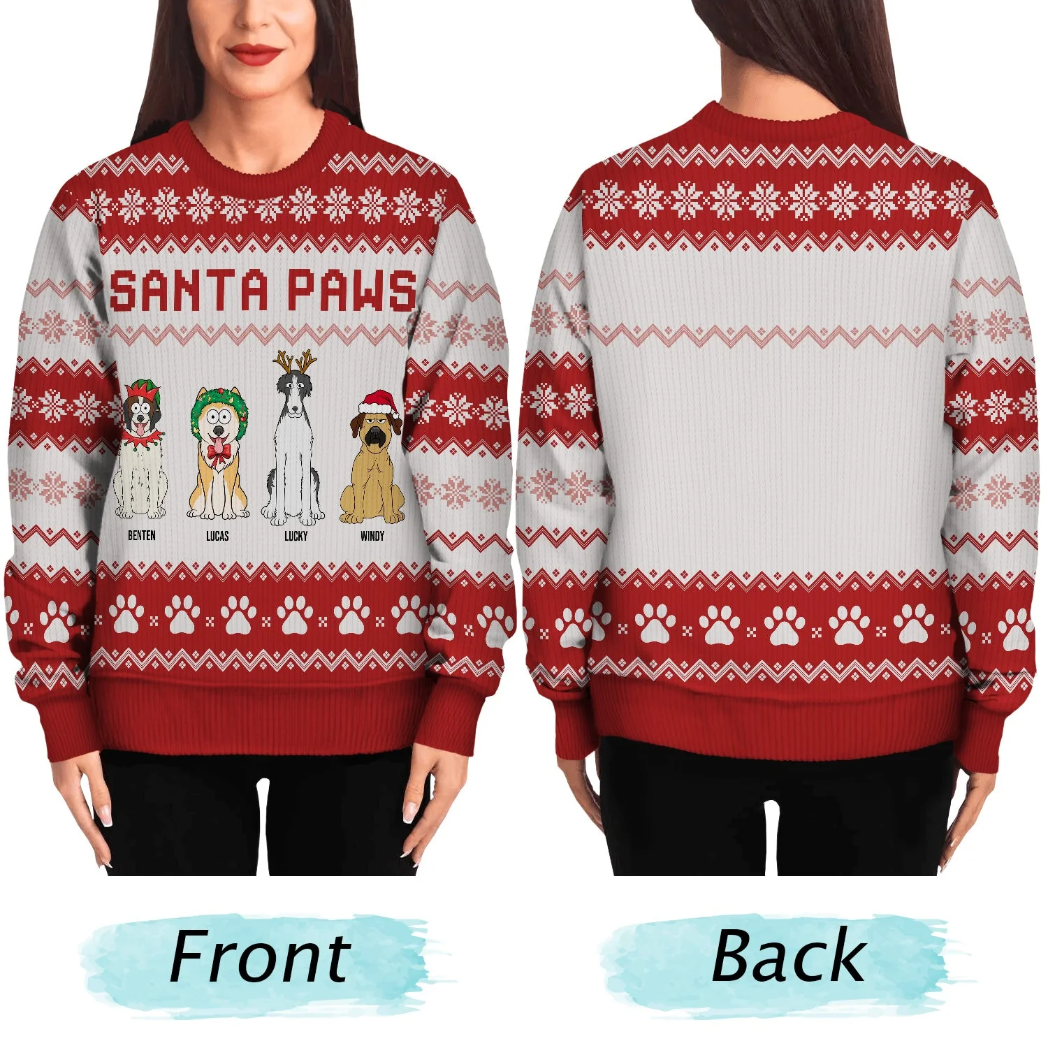 Santa Paws - Christmas Gift For Dog Cat Lovers - Personalized Unisex Ugly Sweater - Image 5