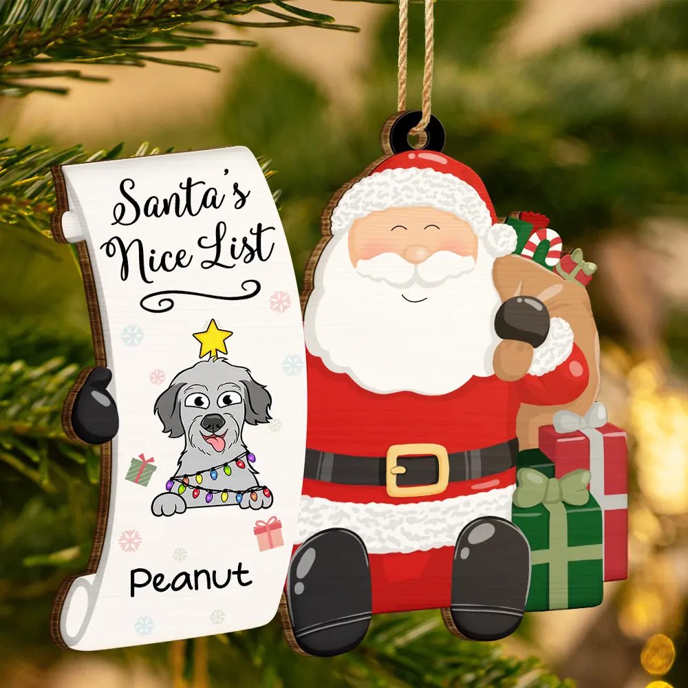 Santa's Naughty List Funny Christmas Cartoon Dogs Cats - Personalized Custom Shaped Wooden Ornament - Image 3