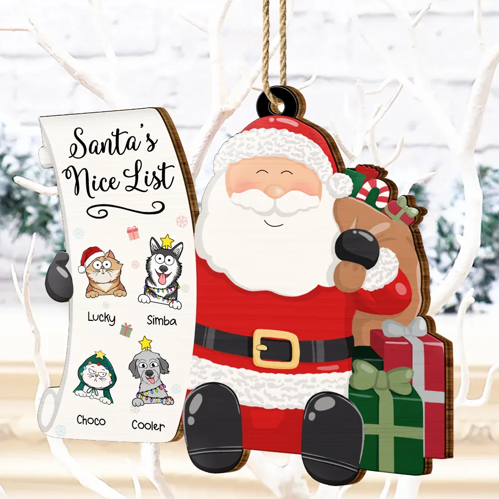 Santa's Naughty List Funny Christmas Cartoon Dogs Cats - Personalized Custom Shaped Wooden Ornament - Image 4