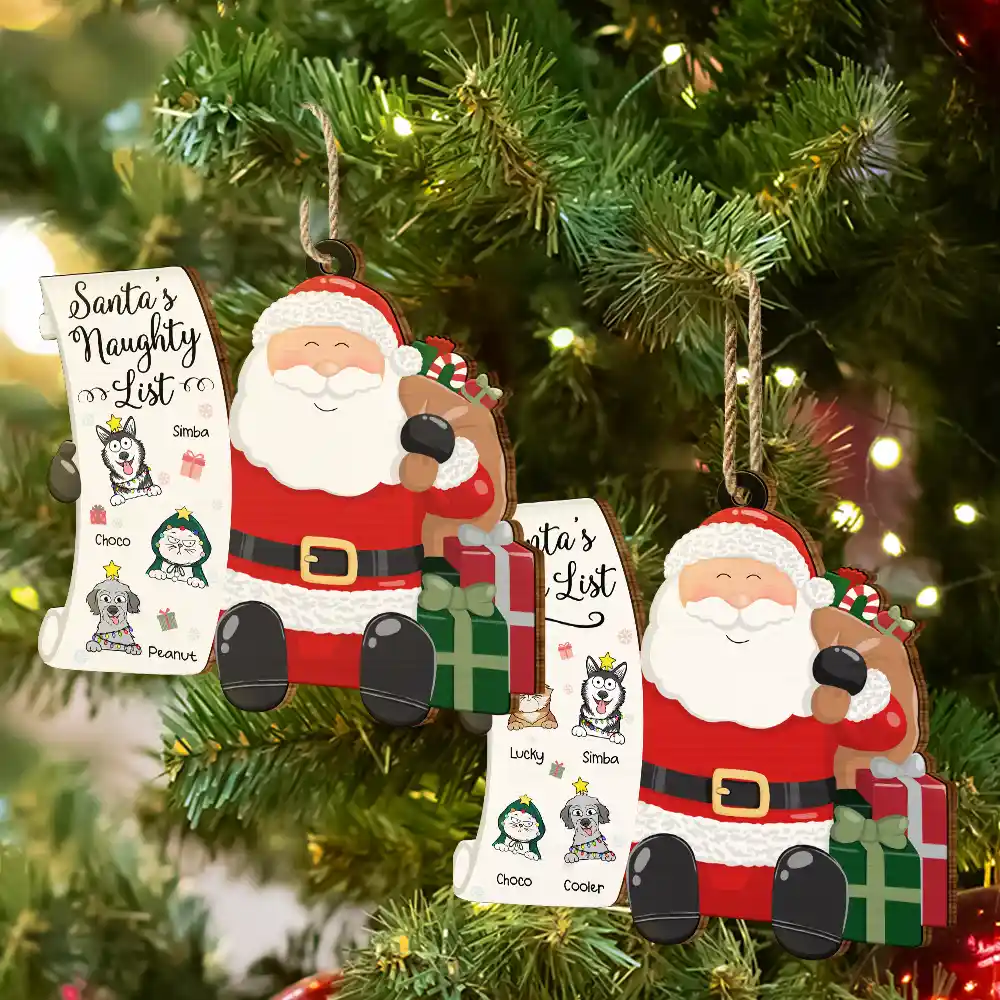 Santa's Naughty List Funny Christmas Cartoon Dogs Cats - Personalized Custom Shaped Wooden Ornament - Image 6
