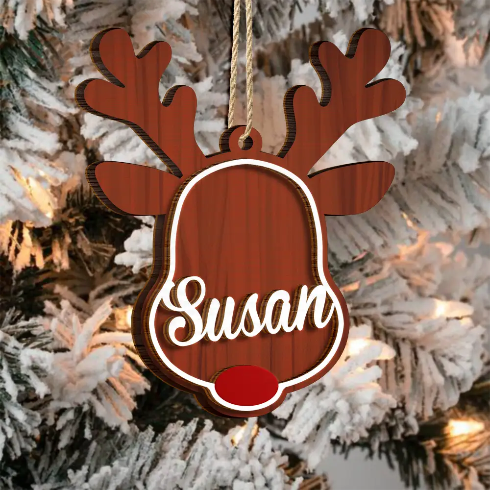 Santa's Reindeer Christmas - Personalized 2-Layered Wooden Ornament - Image 3