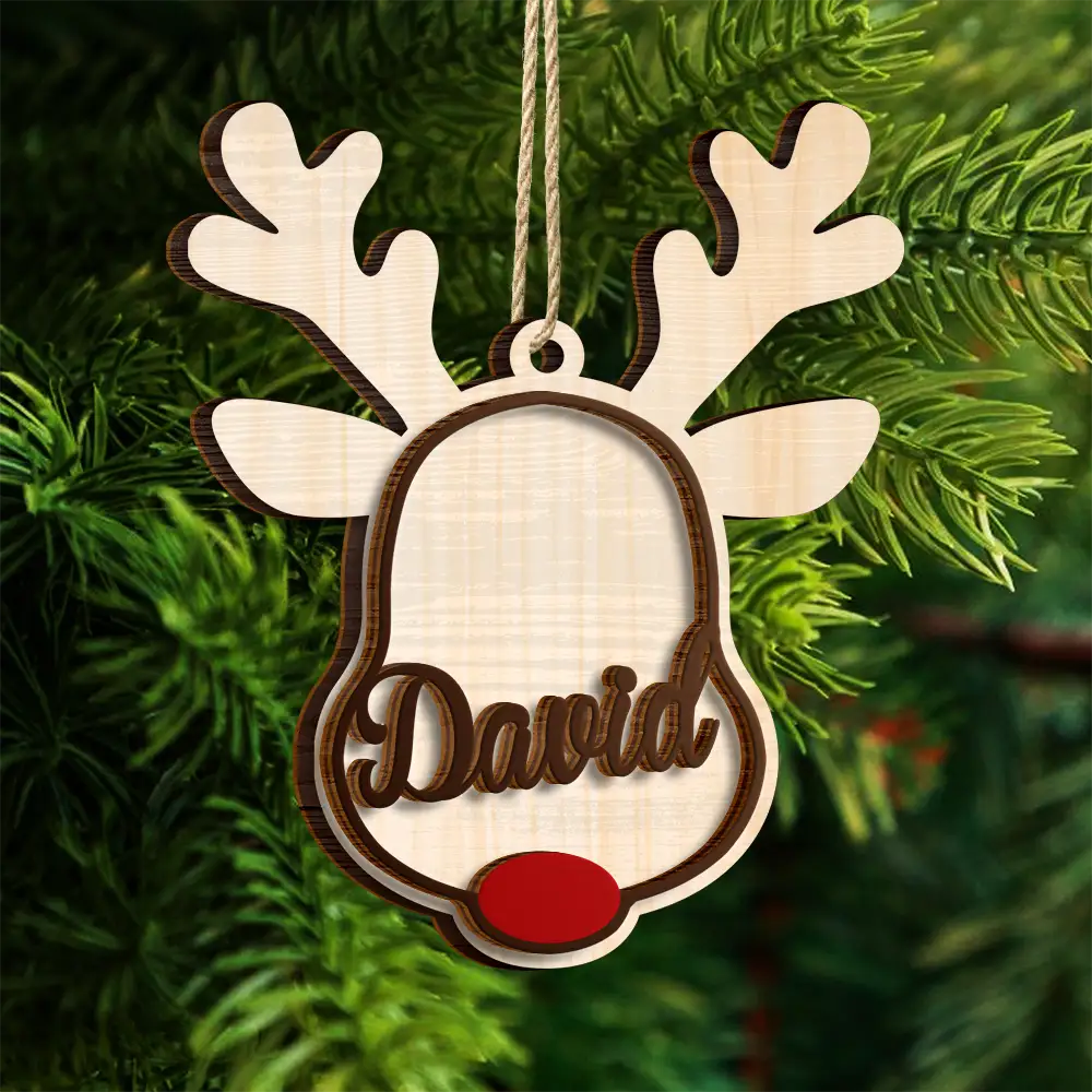 Santa's Reindeer Christmas - Personalized 2-Layered Wooden Ornament - Image 4