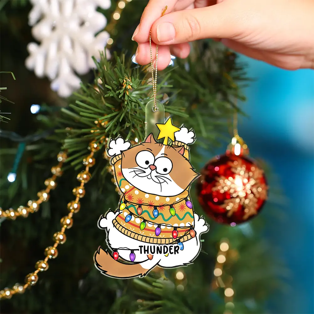 Scratching Cat Christmas - Personalized Cutout Acrylic Ornament - Image 4