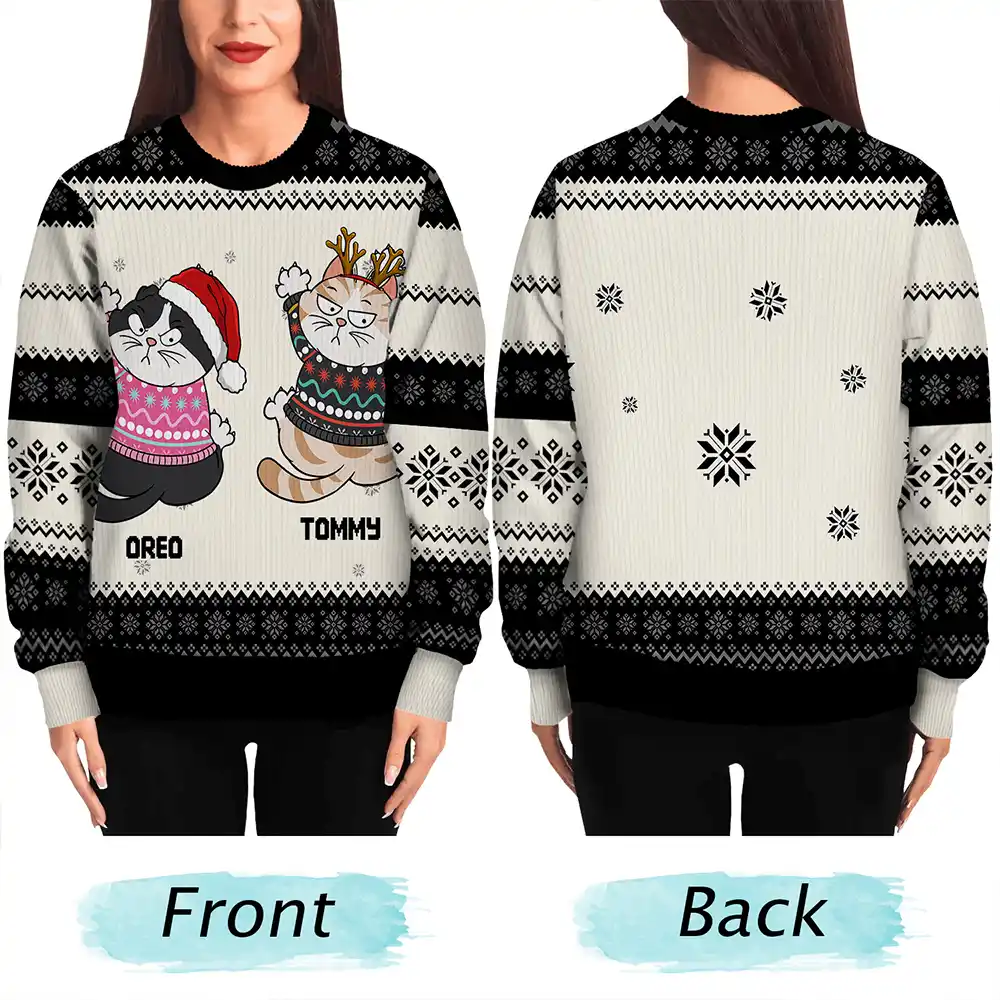 Scratching Wall Cats - Personalized Unisex Ugly Sweater - Image 5