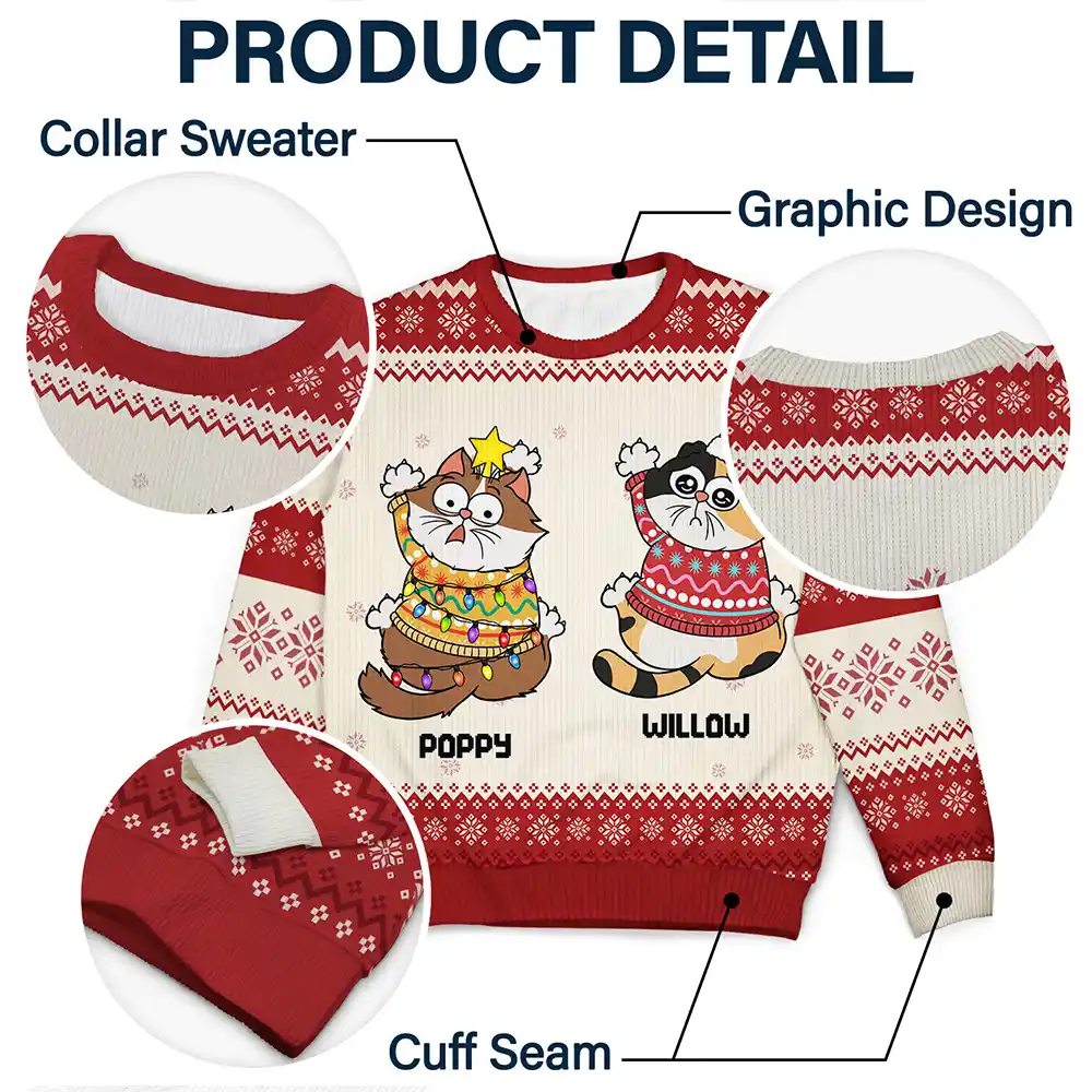 Scratching Wall Cats - Personalized Unisex Ugly Sweater - Image 6