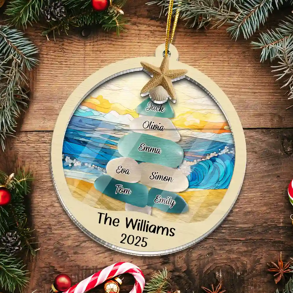 Sea Glass Christmas Tree - Personalized 2-Layered Acrylic Suncatcher Ornament - Image 6