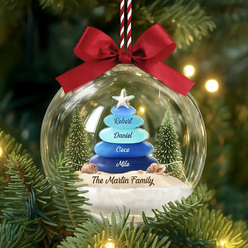 Sea Glass Family Beach Lovers - Personalized 3D Acrylic Ball Ornament - Image 3