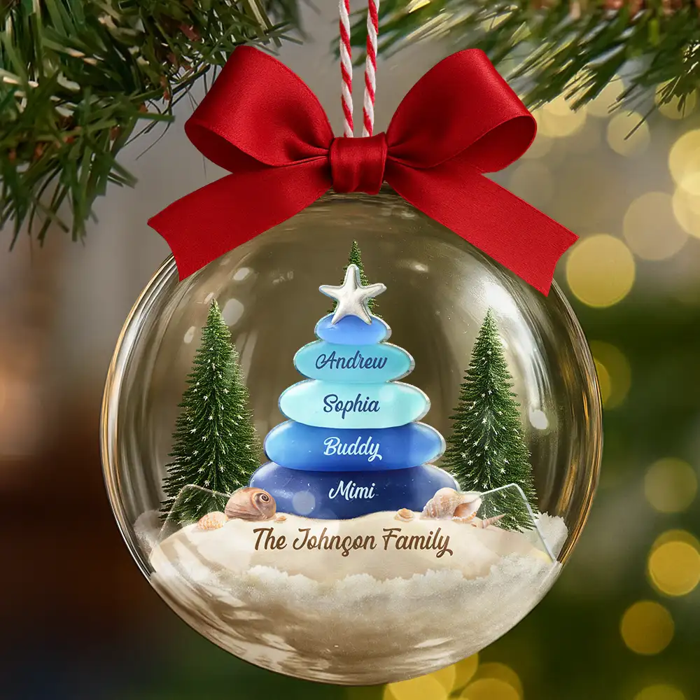 Sea Glass Family Beach Lovers - Personalized 3D Acrylic Ball Ornament - Image 6