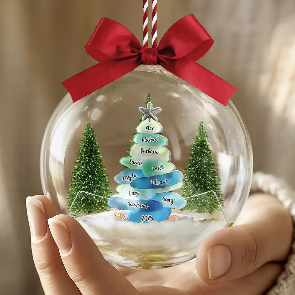 Sea Glass Family Christmas - Personalized 3D Acrylic Ball Ornament - Image 4