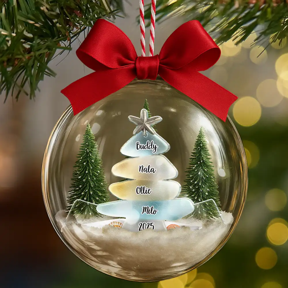 Sea Glass Family Christmas - Personalized 3D Acrylic Ball Ornament - Image 6