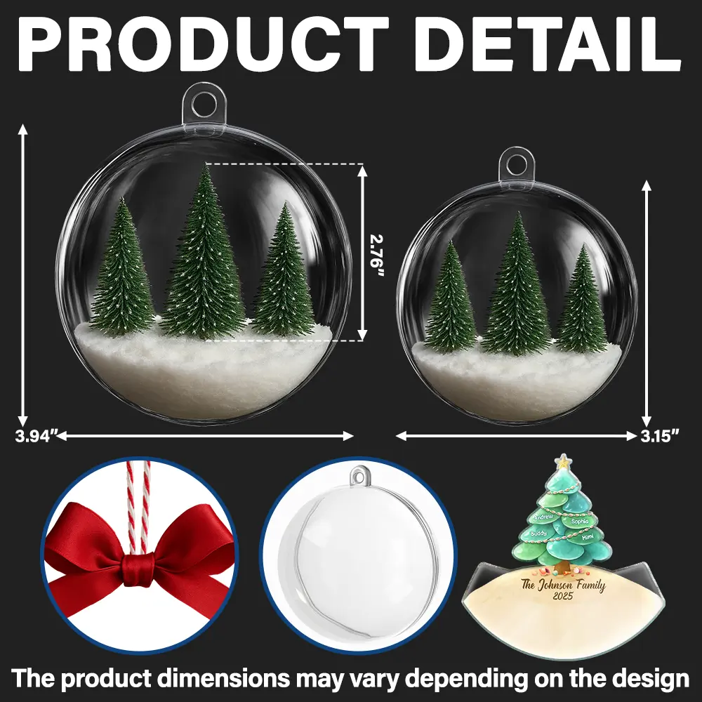 Sea Glass Family Christmas Tree - Personalized 3D Acrylic Ball Ornament - Image 2
