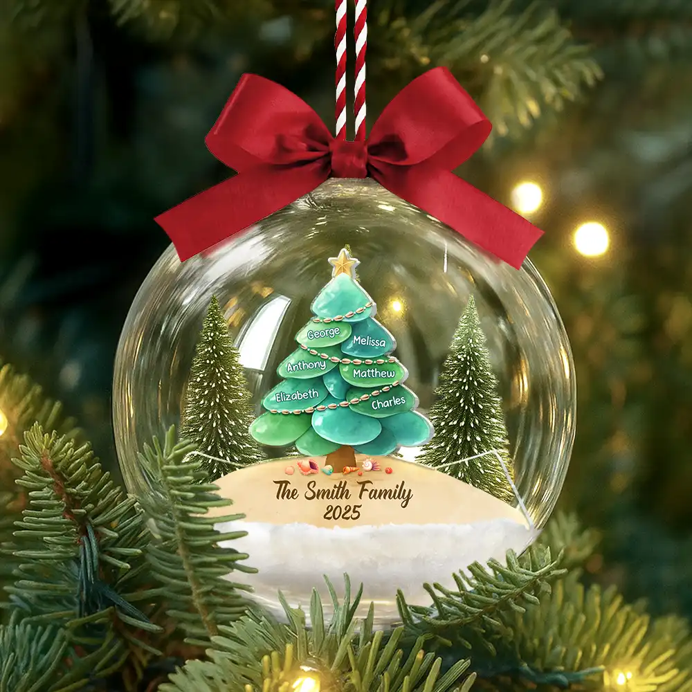 Sea Glass Family Christmas Tree - Personalized 3D Acrylic Ball Ornament - Image 3