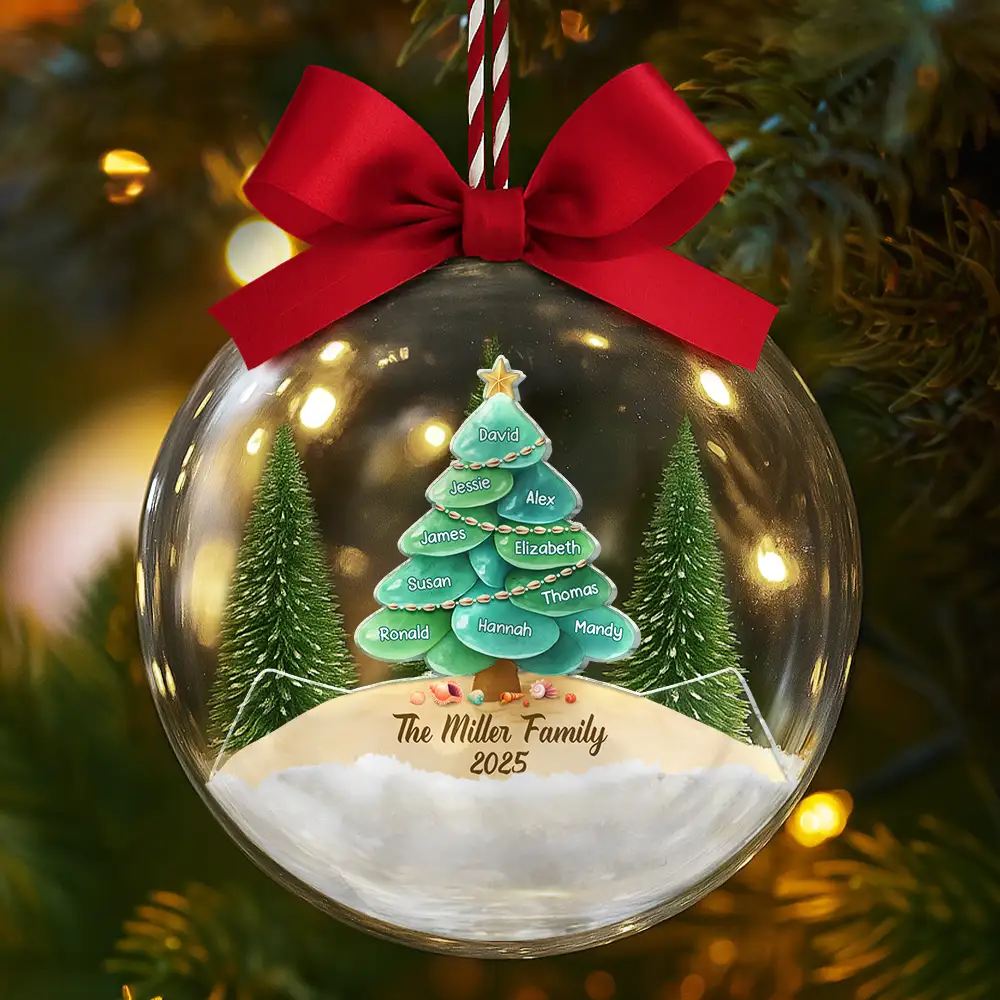 Sea Glass Family Christmas Tree - Personalized 3D Acrylic Ball Ornament - Image 5