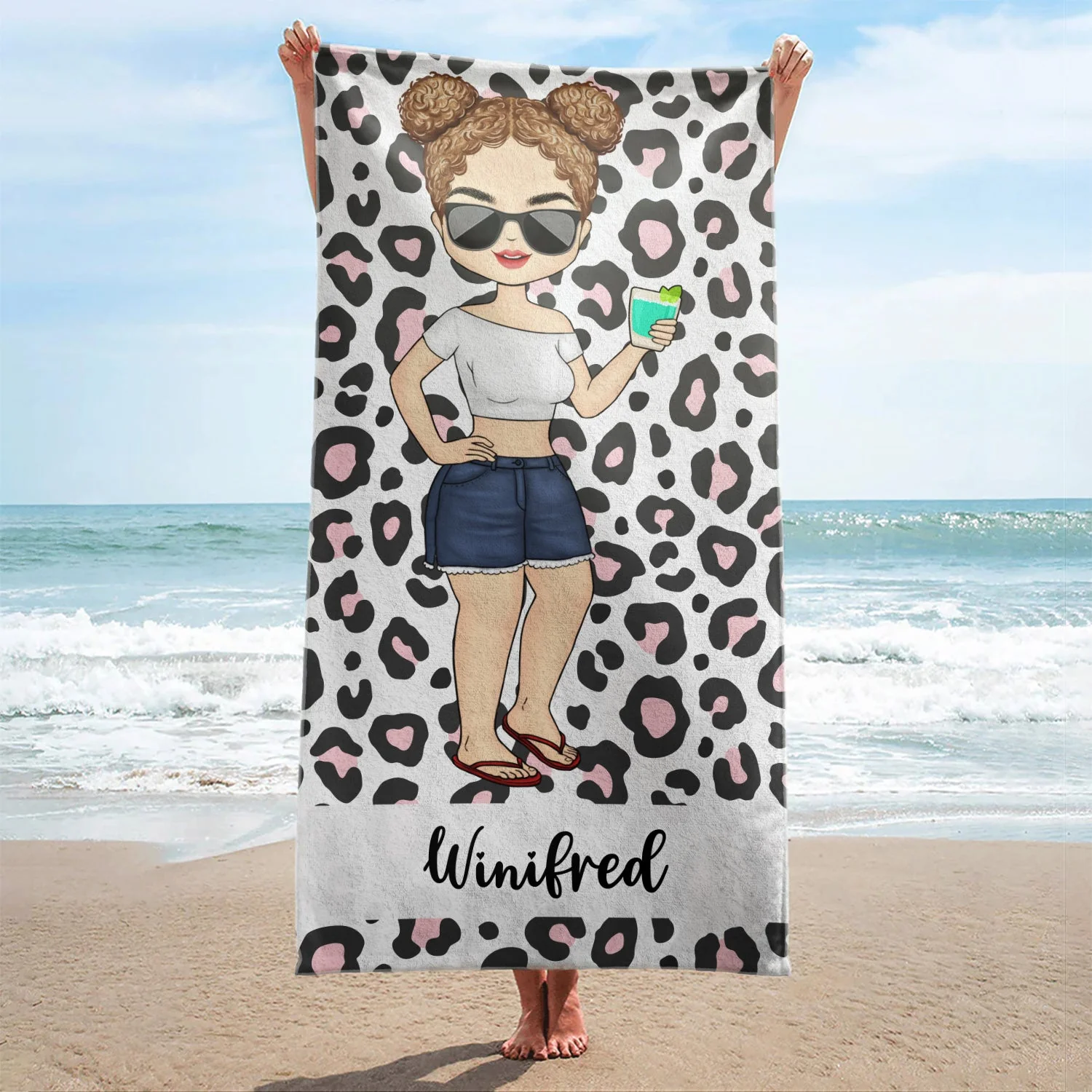 Sea Ocean Pool Animal Print Style - Birthday, Summer Gift For Him, Her, Yourself, Girlfriend, Boyfriend, BFF Best Friends, Traveling Lovers - Personalized Custom Beach Towel - Image 2
