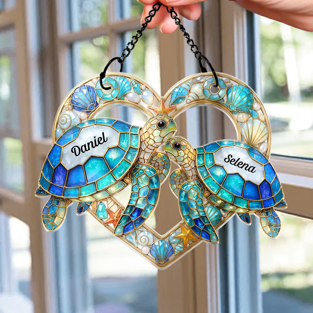 Sea Turtle Couple So Many In The Sea - Personalized Window Hanging Suncatcher Ornament - Image 2