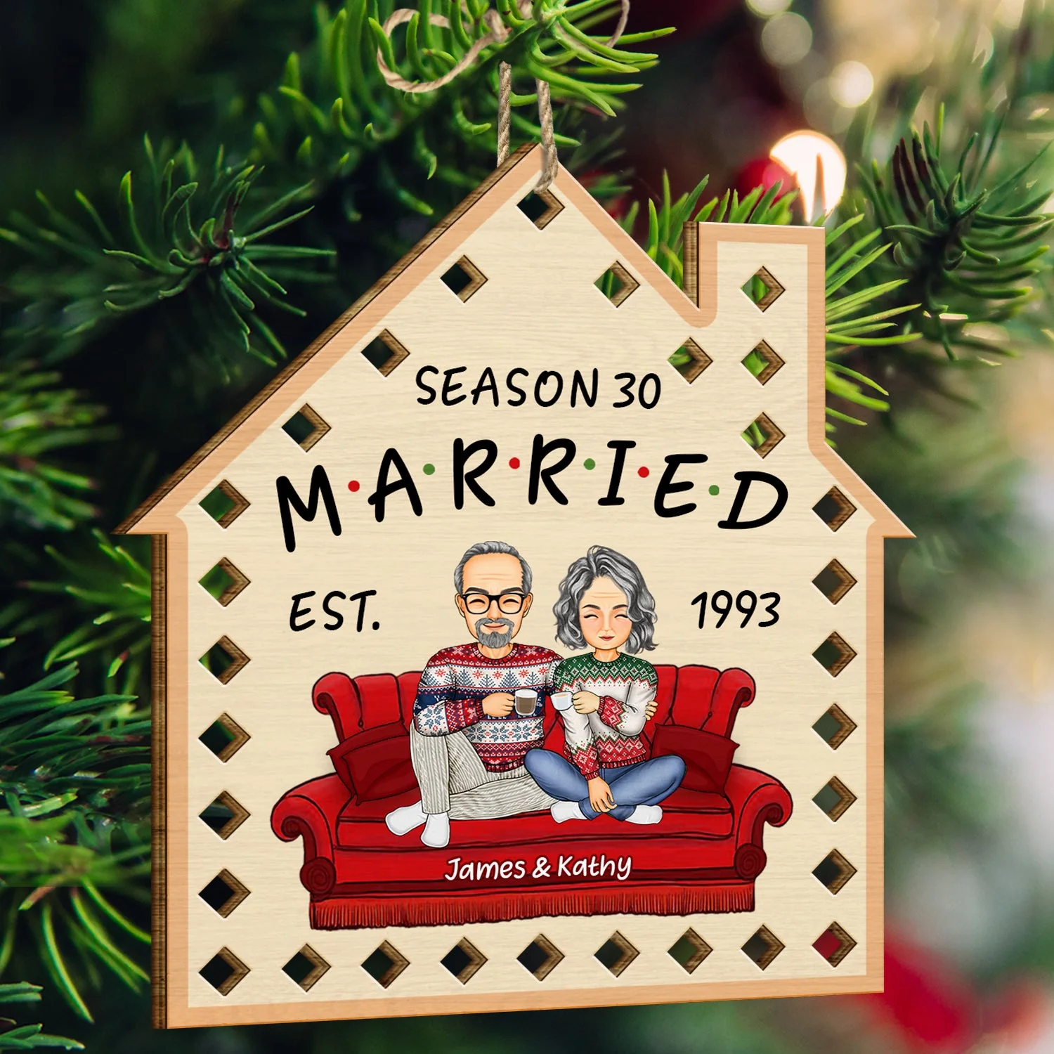 Season Married - Christmas Gift For Couples - Personalized Wooden Cutout Ornament - Image 3
