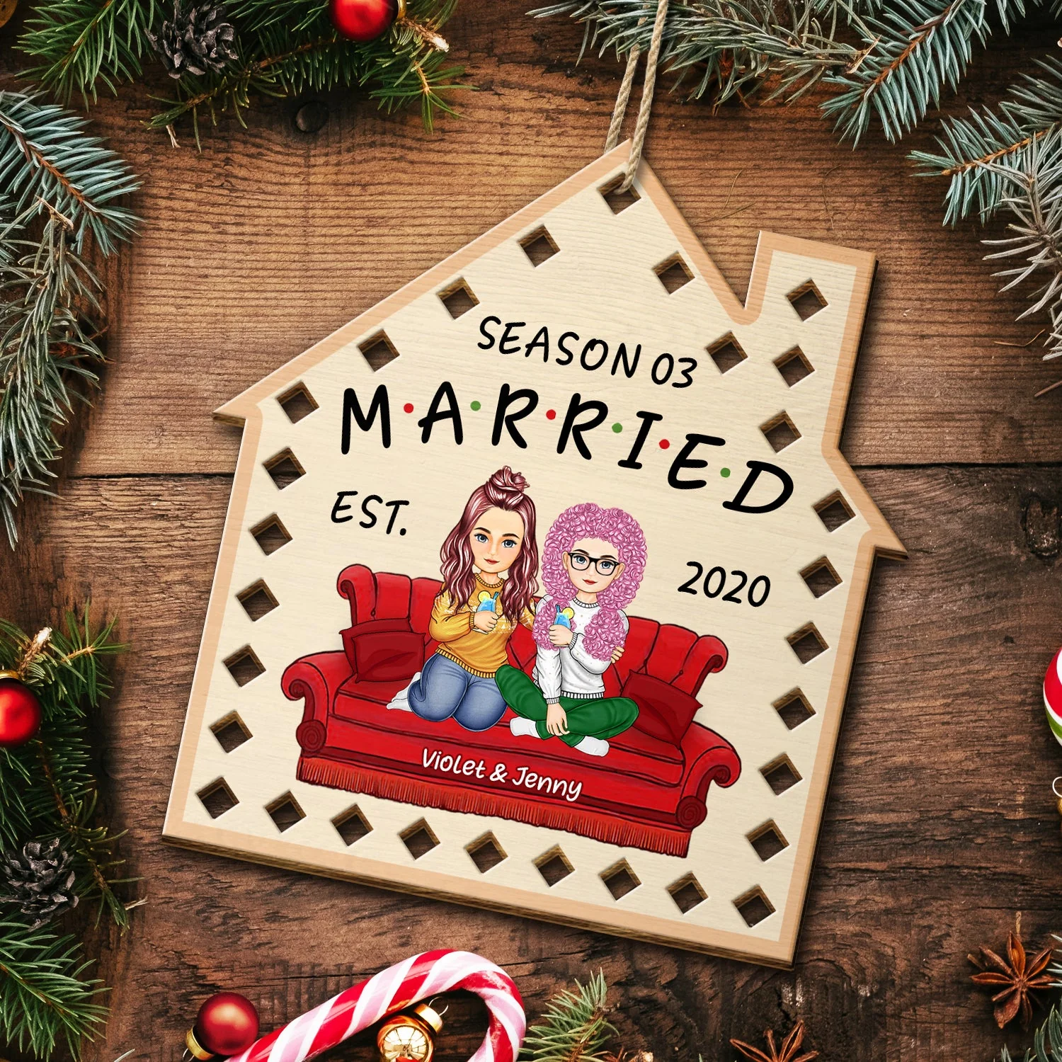 Season Married - Christmas Gift For Couples - Personalized Wooden Cutout Ornament - Image 5