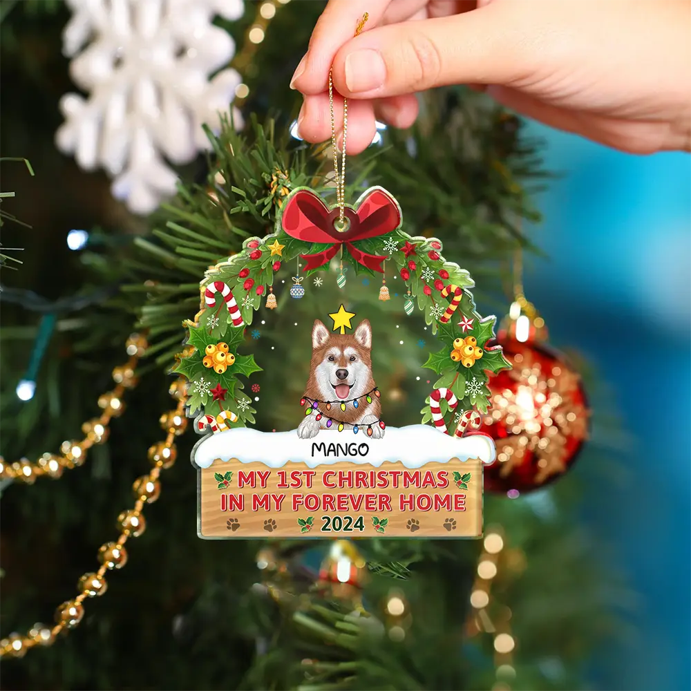 Semi Dog Cat My 1st Christmas In My Forever Home - Personalized Custom Shaped Acrylic Ornament - Image 4
