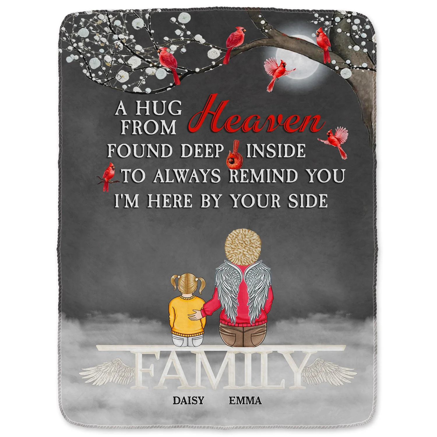 Sending Hugs From Heaven - Family Memorial Gift - Personalized Fleece Blanket - Image 2