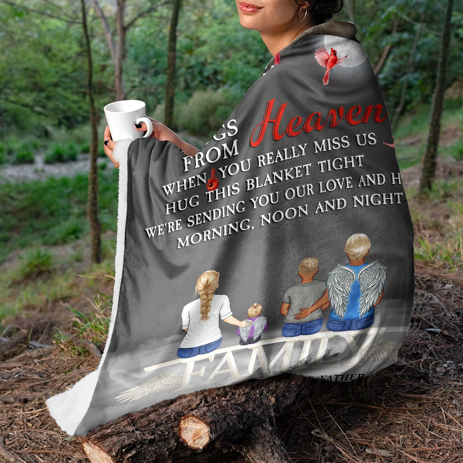 Sending Hugs From Heaven - Family Memorial Gift - Personalized Fleece Blanket - Image 5