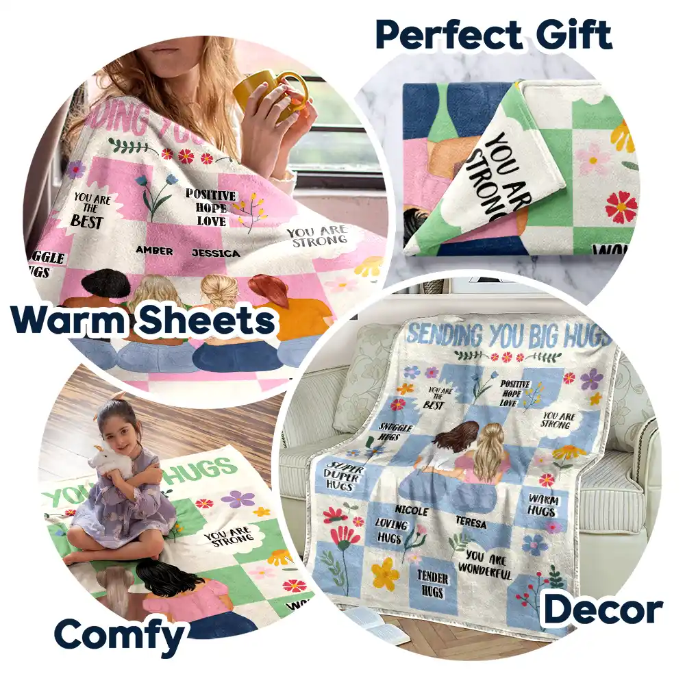 Sending You Big Hugs - Personalized Fleece Blanket, Sherpa Blanket - Image 5
