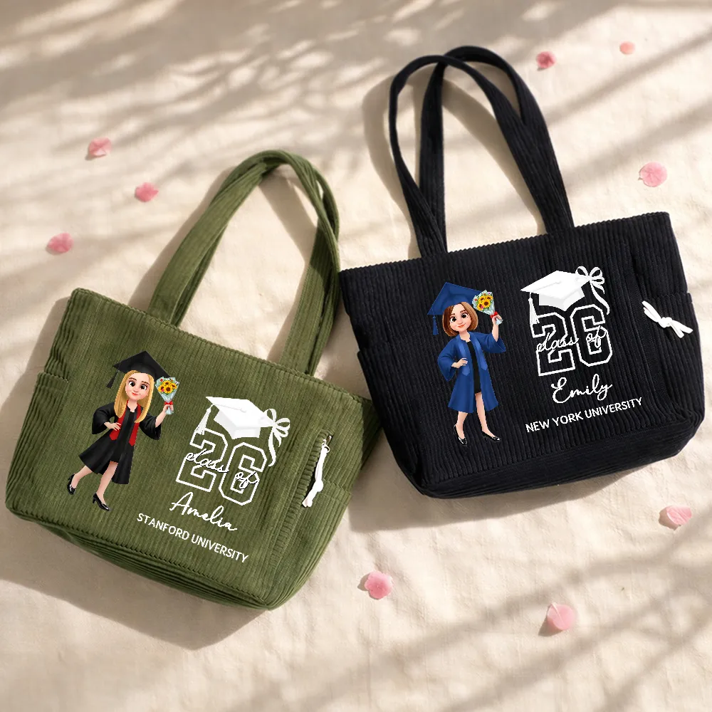 Senior Girl She Finally Did It - Personalized Corduroy Tote Bag - Image 2