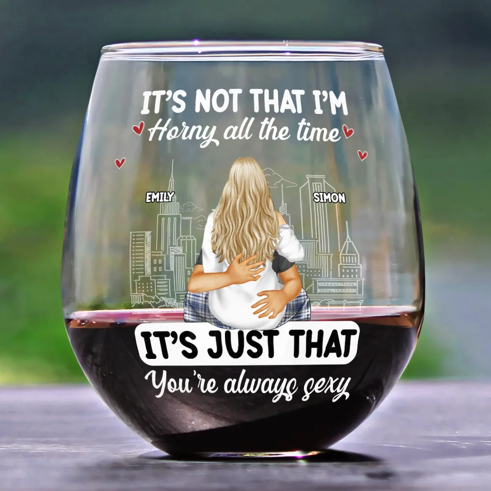 Sexy Couple Horny All The Time - Personalized Stemless Wine Glass - Image 2