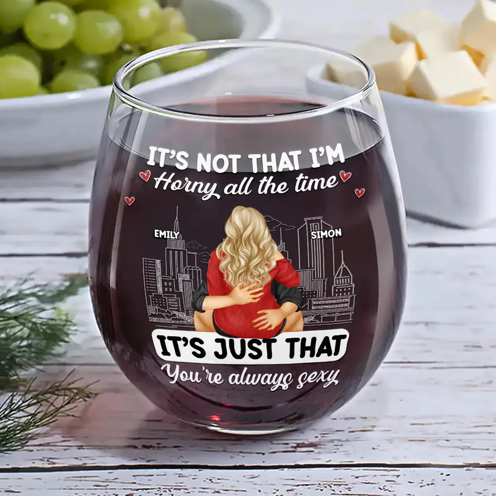 Sexy Couple Horny All The Time - Personalized Stemless Wine Glass - Image 6