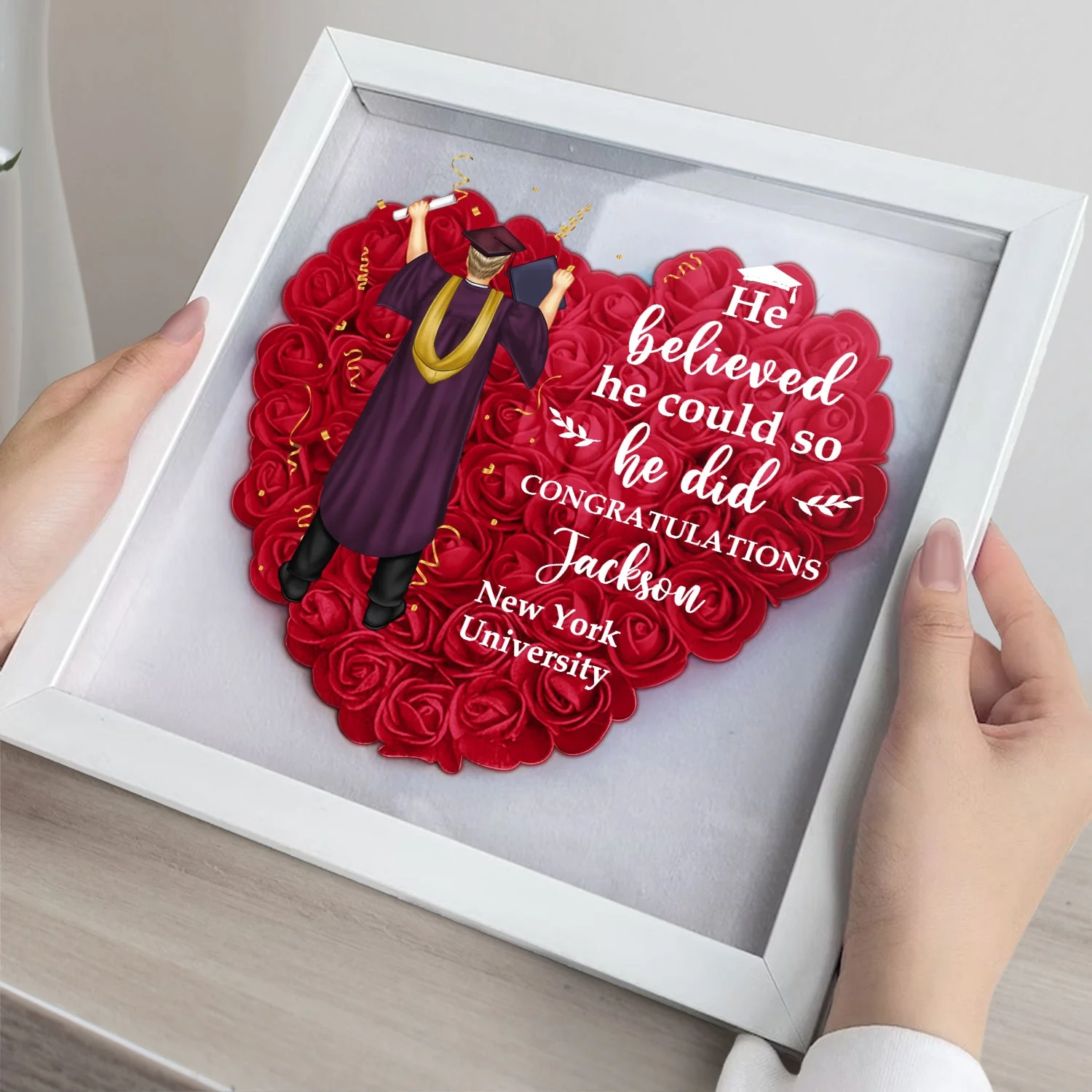 She Believed She Could - Graduation Gift, Gift For Friends - Personalized Flower Shadow Box - Image 3